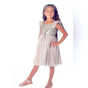 Popatu Little Girls Silver Sequin Tulle Dress Size 4 White Silver Party Recital
